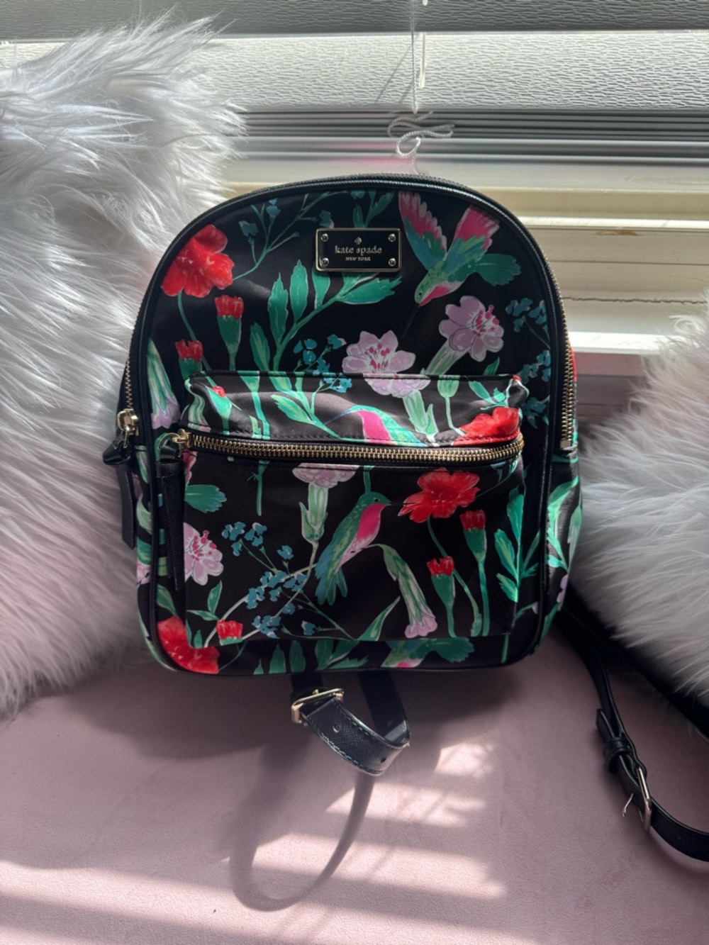 kate spade Black Floral & Hummingbird Mini Backpack